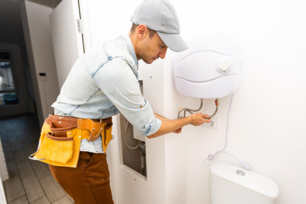 plumber-adjusting-temperature-electric-boiler plumber-adjusting-temperature-electric-boiler